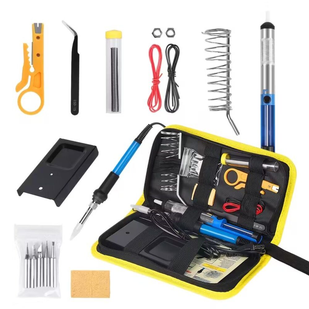 Soldering Kit Iron Electric Adjustable Temperature 60W Welding 14 Piece Kit NEW